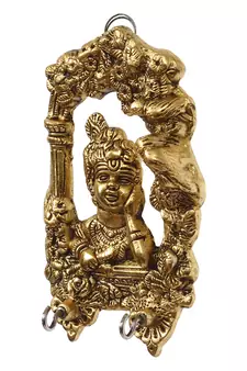 eCraftIndia Golden Lord Krishna 2 Hooks Key Holder