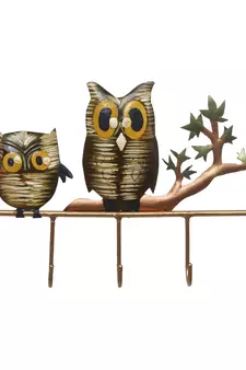eCraftIndia Owl Theme Colorful Tribal Art 5 Hooks Iron Key Holder