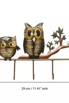 eCraftIndia Owl Theme Colorful Tribal Art 5 Hooks Iron Key Holder