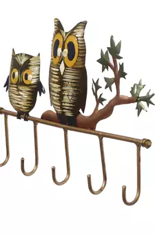 eCraftIndia Owl Theme Colorful Tribal Art 5 Hooks Iron Key Holder