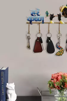 eCraftIndia Hare Krishna Colorful Tribal Art 5 Hooks Iron Key Holder