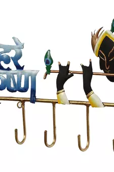 eCraftIndia Hare Krishna Colorful Tribal Art 5 Hooks Iron Key Holder