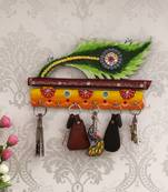 eCraftIndia Papier Mache and Wooden Peacock Feather 5 Hooks Key Holder