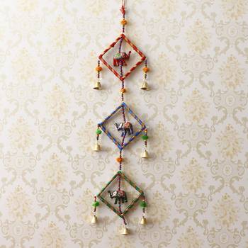 eCraftIndia Handcrafted Decorative Colorful Squares with Gota Patti Wall/Door/Window Hanging Bells 2