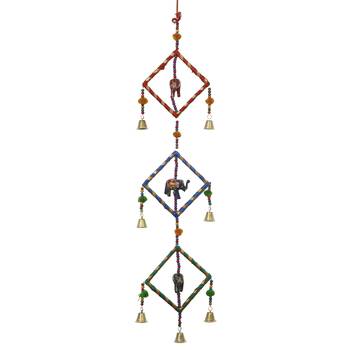 eCraftIndia Handcrafted Decorative Colorful Squares with Gota Patti Wall/Door/Window Hanging Bells 3