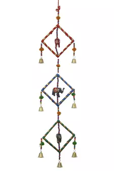 eCraftIndia Handcrafted Decorative Colorful Squares with Gota Patti Wall/Door/Window Hanging Bells