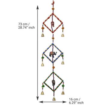 eCraftIndia Handcrafted Decorative Colorful Squares with Gota Patti Wall/Door/Window Hanging Bells 4