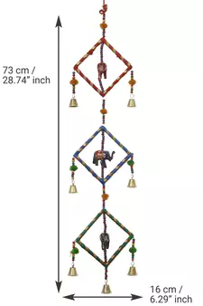 eCraftIndia Handcrafted Decorative Colorful Squares with Gota Patti Wall/Door/Window Hanging Bells