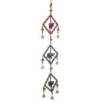 eCraftIndia Handcrafted Decorative Colorful Squares with Gota Patti Wall/Door/Window Hanging Bells 6
