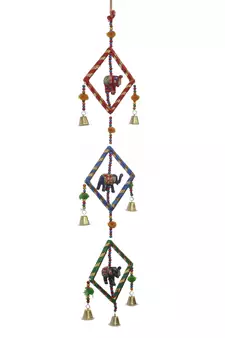 eCraftIndia Handcrafted Decorative Colorful Squares with Gota Patti Wall/Door/Window Hanging Bells