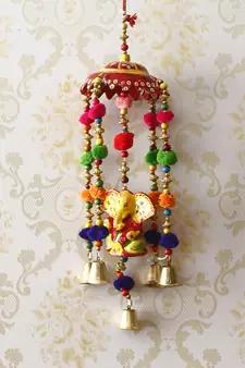 eCraftIndia Handcrafted Decorative Lord Ganesha Wall/Door/Window Hanging Bells