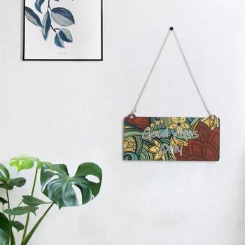 eCraftIndia Wooden Ethnic Look Multicolor "Good Vibes Only" Decorative Wall Hanging with Chain 1