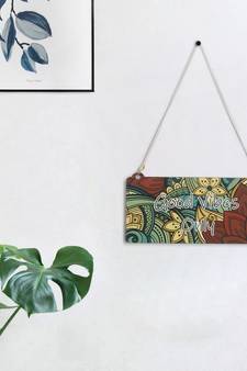 eCraftIndia Wooden Ethnic Look Multicolor "Good Vibes Only" Decorative Wall Hanging with Chain