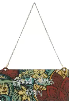 eCraftIndia Wooden Ethnic Look Multicolor "Good Vibes Only" Decorative Wall Hanging with Chain