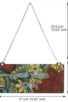 eCraftIndia Wooden Ethnic Look Multicolor "Good Vibes Only" Decorative Wall Hanging with Chain