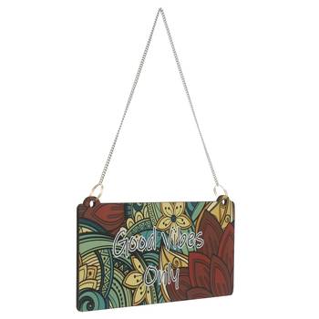 eCraftIndia Wooden Ethnic Look Multicolor "Good Vibes Only" Decorative Wall Hanging with Chain 6