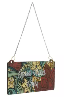 eCraftIndia Wooden Ethnic Look Multicolor "Good Vibes Only" Decorative Wall Hanging with Chain