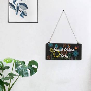 eCraftIndia Wooden Floral Look Multicolor "Good Vibes Only" Decorative Wall Hanging with Chain 1