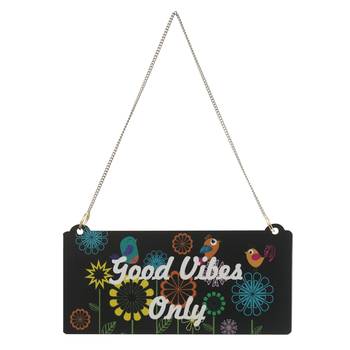 eCraftIndia Wooden Floral Look Multicolor "Good Vibes Only" Decorative Wall Hanging with Chain 2
