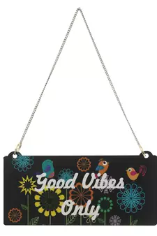 eCraftIndia Wooden Floral Look Multicolor "Good Vibes Only" Decorative Wall Hanging with Chain