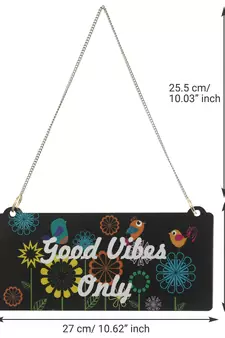 eCraftIndia Wooden Floral Look Multicolor "Good Vibes Only" Decorative Wall Hanging with Chain