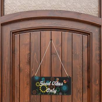 eCraftIndia Wooden Floral Look Multicolor "Good Vibes Only" Decorative Wall Hanging with Chain 4