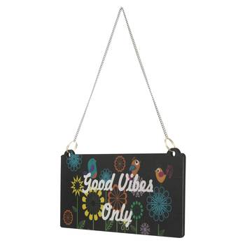 eCraftIndia Wooden Floral Look Multicolor "Good Vibes Only" Decorative Wall Hanging with Chain 5