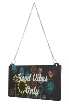 eCraftIndia Wooden Floral Look Multicolor "Good Vibes Only" Decorative Wall Hanging with Chain
