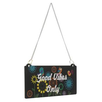 eCraftIndia Wooden Floral Look Multicolor "Good Vibes Only" Decorative Wall Hanging with Chain 6