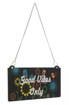 eCraftIndia Wooden Floral Look Multicolor "Good Vibes Only" Decorative Wall Hanging with Chain