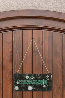 eCraftIndia Wooden Floral Look Multicolor "Welcome" Decorative Wall Hanging with Chain