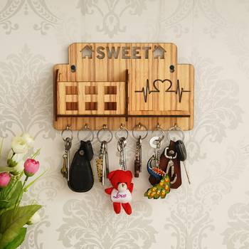 eCraftIndia Sweet Home Multiutility 7 Hooks Wooden Mobile Holder and KeyHolder 1