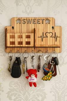 eCraftIndia Sweet Home Multiutility 7 Hooks Wooden Mobile Holder and KeyHolder