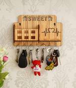 eCraftIndia Sweet Home Multiutility 7 Hooks Wooden Mobile Holder and KeyHolder