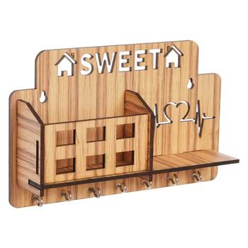 eCraftIndia Sweet Home Multiutility 7 Hooks Wooden Mobile Holder and KeyHolder 3