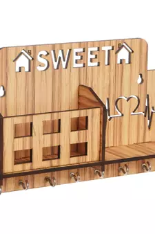 eCraftIndia Sweet Home Multiutility 7 Hooks Wooden Mobile Holder and KeyHolder