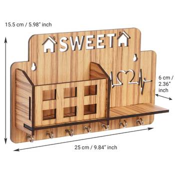 eCraftIndia Sweet Home Multiutility 7 Hooks Wooden Mobile Holder and KeyHolder 4