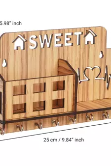 eCraftIndia Sweet Home Multiutility 7 Hooks Wooden Mobile Holder and KeyHolder