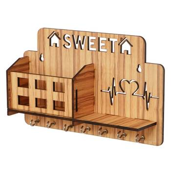 eCraftIndia Sweet Home Multiutility 7 Hooks Wooden Mobile Holder and KeyHolder 5