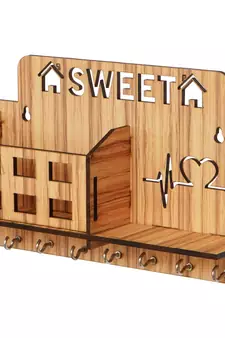 eCraftIndia Sweet Home Multiutility 7 Hooks Wooden Mobile Holder and KeyHolder