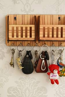 eCraftIndia Multiutility 7 Hooks Wooden Mobile Holder and KeyHolder