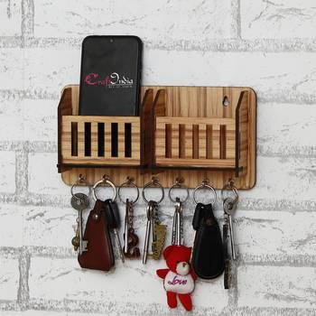 eCraftIndia Multiutility 7 Hooks Wooden Mobile Holder and KeyHolder 2