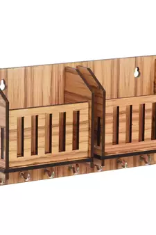 eCraftIndia Multiutility 7 Hooks Wooden Mobile Holder and KeyHolder