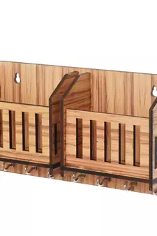 eCraftIndia Multiutility 7 Hooks Wooden Mobile Holder and KeyHolder