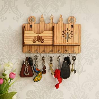 eCraftIndia Yoga Theme Multiutility 7 Hooks Wooden KeyHolder 1