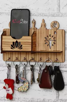 eCraftIndia Yoga Theme Multiutility 7 Hooks Wooden KeyHolder