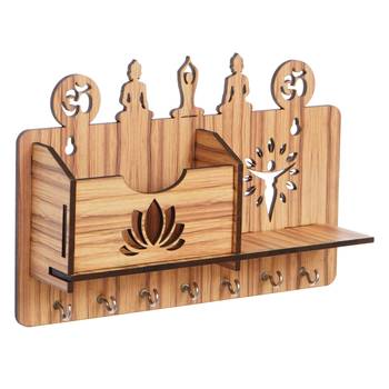 eCraftIndia Yoga Theme Multiutility 7 Hooks Wooden KeyHolder 3