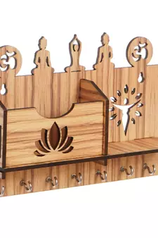 eCraftIndia Yoga Theme Multiutility 7 Hooks Wooden KeyHolder