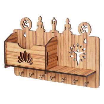 eCraftIndia Yoga Theme Multiutility 7 Hooks Wooden KeyHolder 5