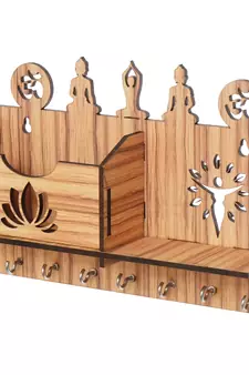 eCraftIndia Yoga Theme Multiutility 7 Hooks Wooden KeyHolder